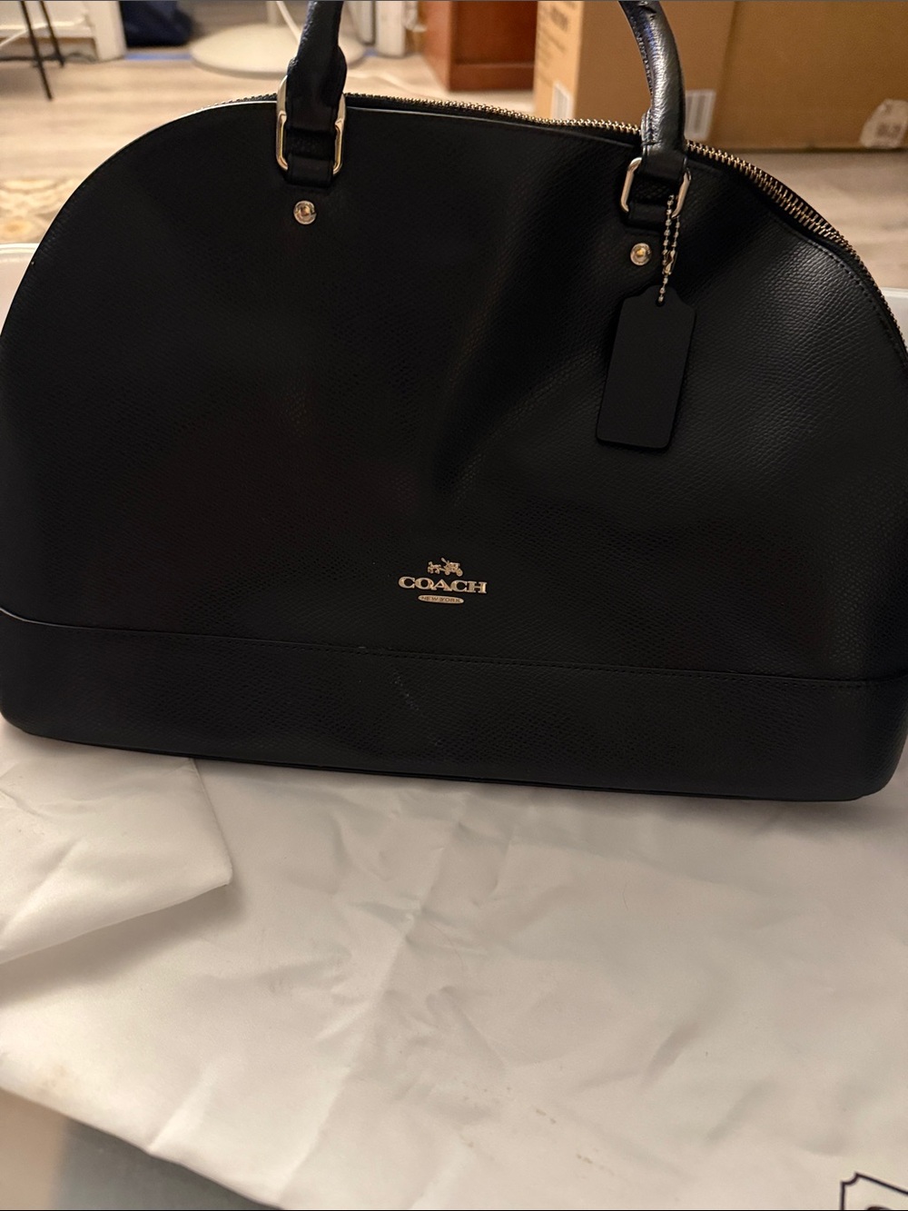 Coach Black Pebbled Leather Dome Satchel with Gold Hardware